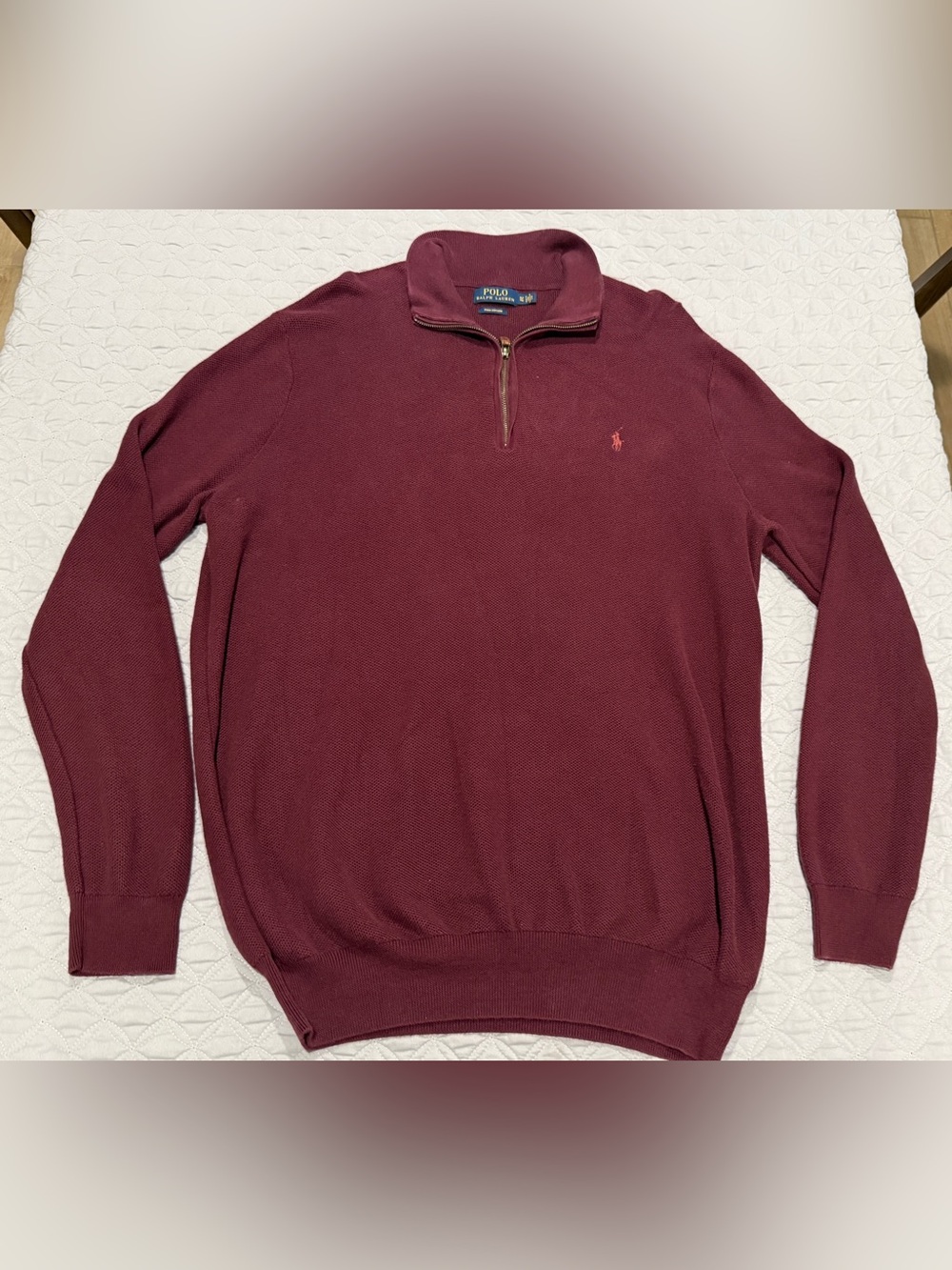 Polo Ralph Lauren Men XL Tall 1/4 Zip Sweater Maroon Mesh Knit Pima Cotton
